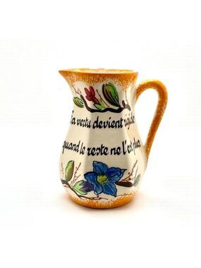 Vintage Gabriel Fourmaintraux Desvres Faïence Pitcher – c.1950s – French Proverb
